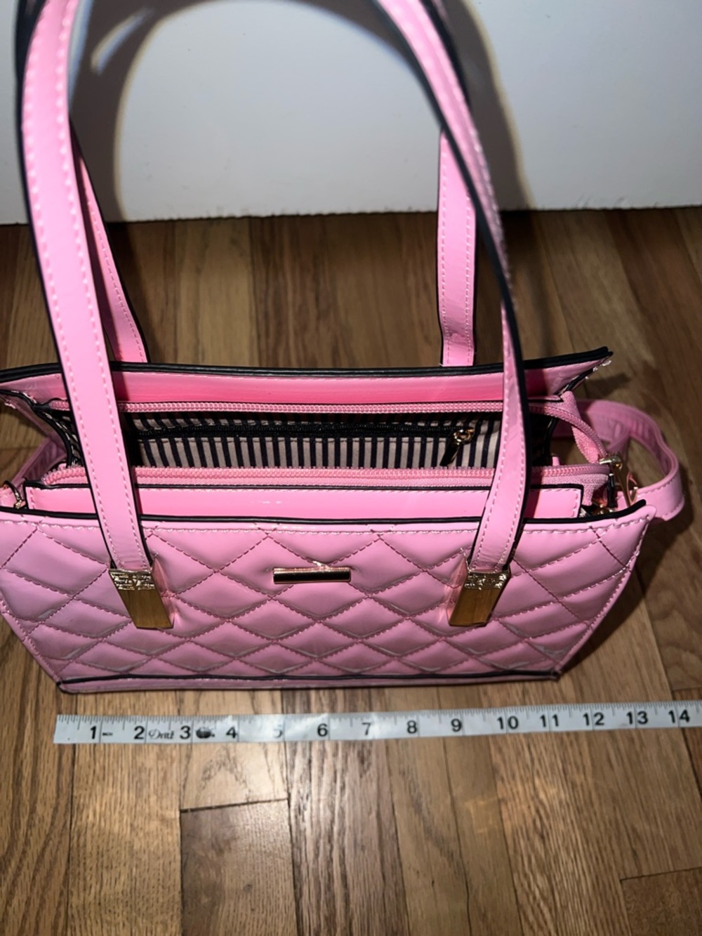 Quilted Pink Tote Handbag with Detachable Strap - Picture 5 of 8